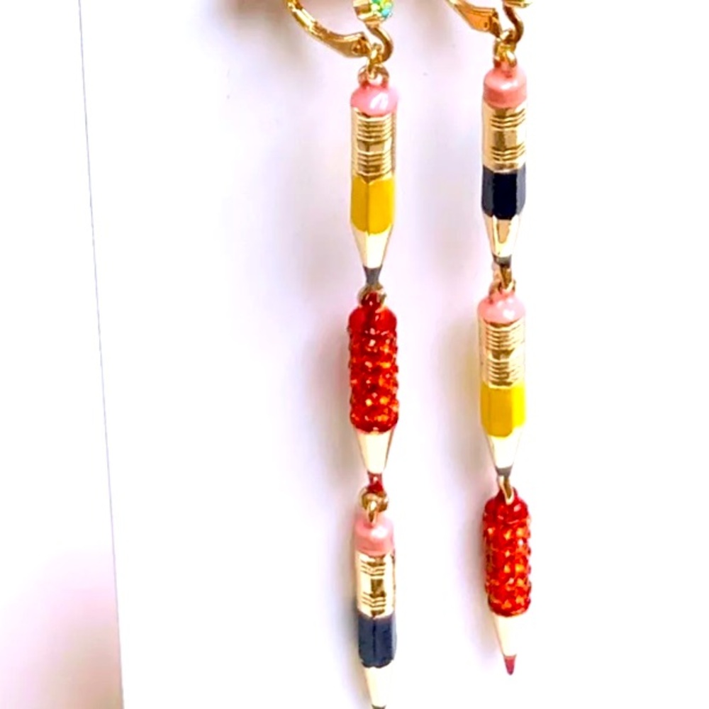 New Betsey-Johnson Faux Stone Pencil Mismatch Linear Earrings - Picture 5 of 7